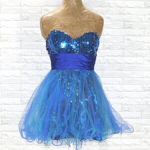 DEB Dress Tulle Short Prom Strapless Blue Sequin Feminine Strapless Party 5 6
